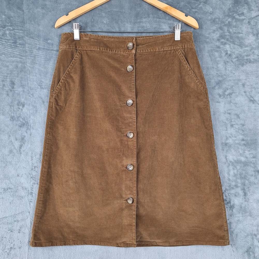 Lands' End Button-Front A-Line Corduroy Skirt in Chestnut